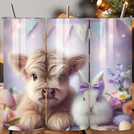 Highland Cow and Bunny Skinny Tumbler
