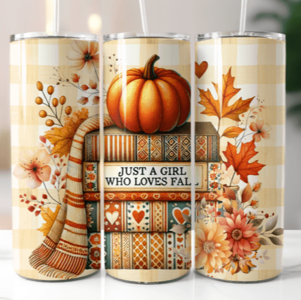 Books & Fall Pumpkin Skinny Tumbler
