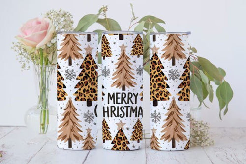 Merry Christmas Neautral & Browns Skinny Tumbler 600ml