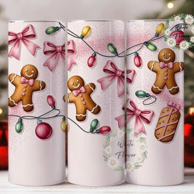 Pink Bauble Gingerbread Christmas Skinny Tumbler 600ml