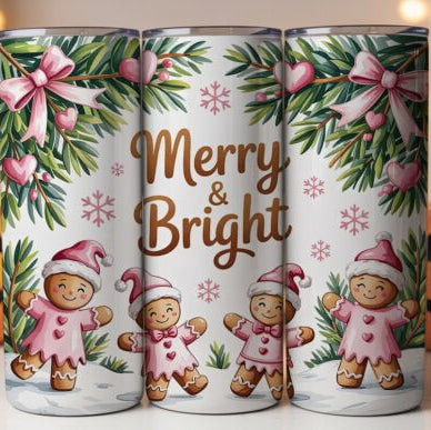 Merry and Bright Gingerbread Christmas Skinny Tumbler 600ml