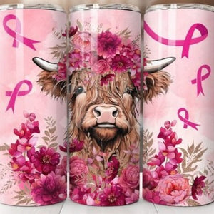 Highland Cow Dark Pink Breast Cancer Tumbler