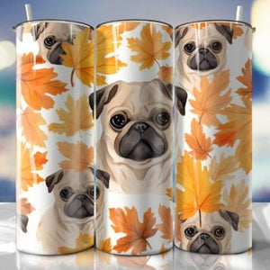 Autumn Leaves and Pugs Please Skinny Tumbler