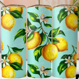 Italian Lemons. Blue background Skinny Tumbler