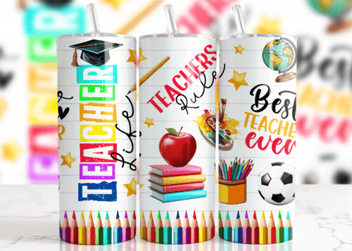 Teacher Tumbler Bright Crayons Print