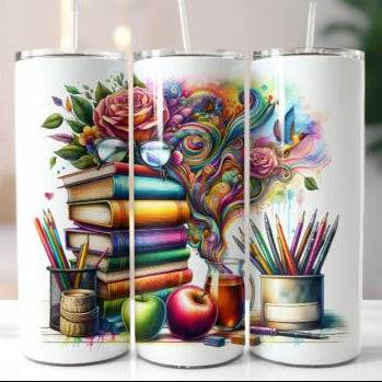 Book Stack Teacher Skinny Tumbler