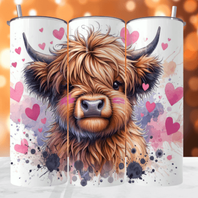 Highland Cow Hearts Style Stainless Steel Tumbler
