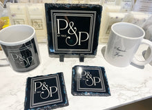 2 Mugs & 2 Coasters and 14cm Slate - Business Meeting Pack (Personalised)